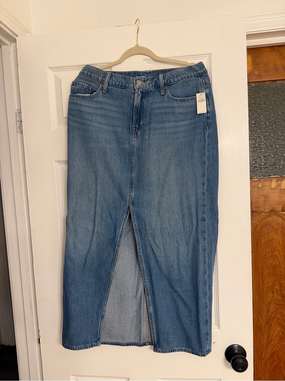 Mid Wash Denim Skirt with Front Slit